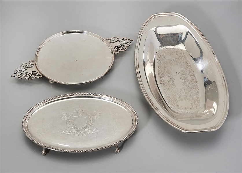 Three silver plate trays;