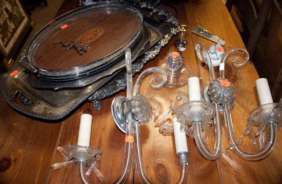 Three silver-plated footed trays