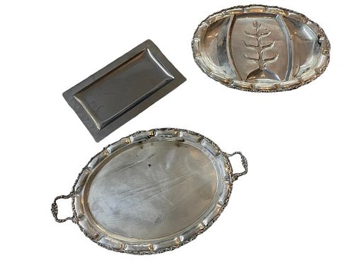 THREE SILVER PLATED PLATTERSThree