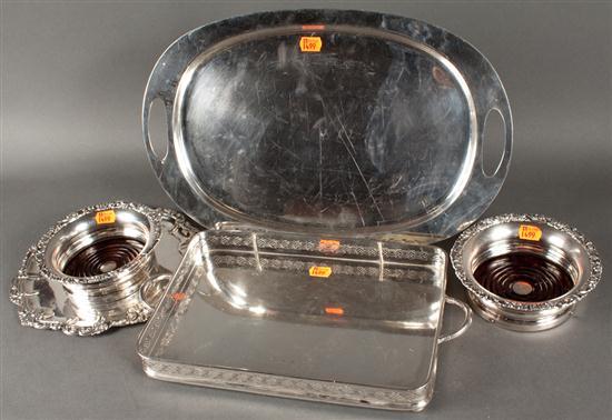 Three silver-plated trays, and a