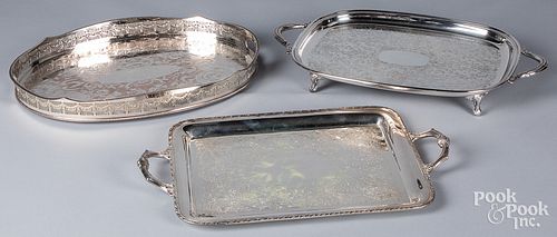 THREE SILVER PLATED TRAYSThree