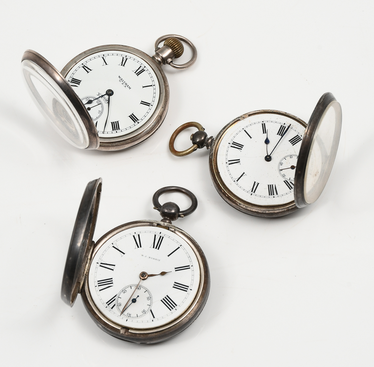 THREE SILVER POCKET WATCHES: (1)