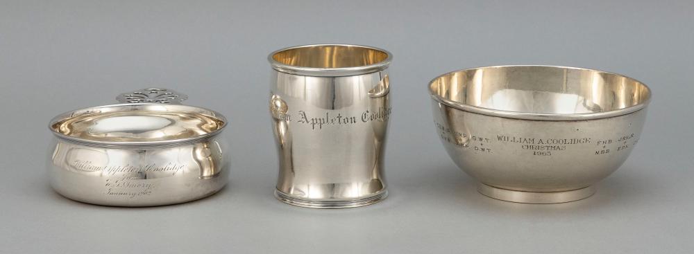 THREE SILVER TABLEWARES BELONGING