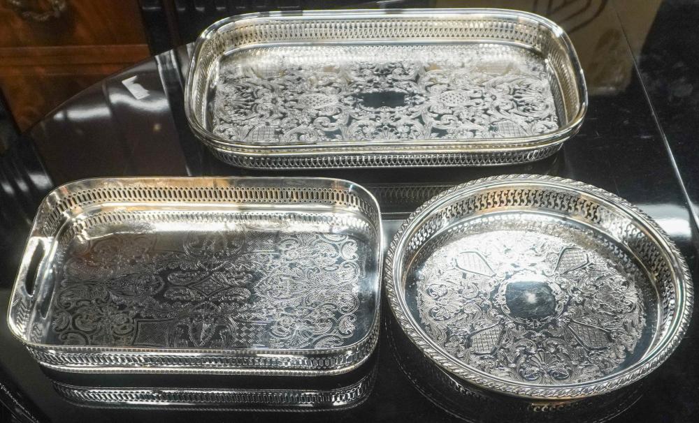 THREE SILVERPLATE GALLERIED