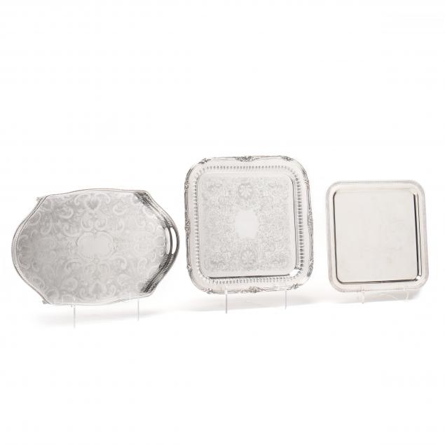 THREE SILVERPLATE SERVING TRAYS The