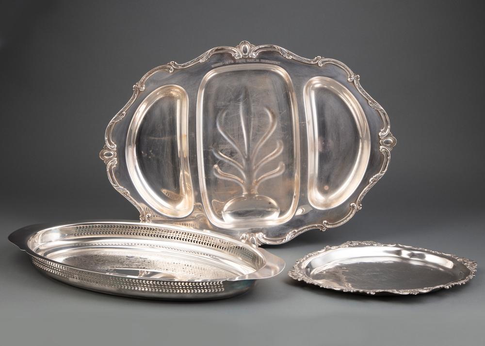 THREE SILVERPLATE TRAYSThree