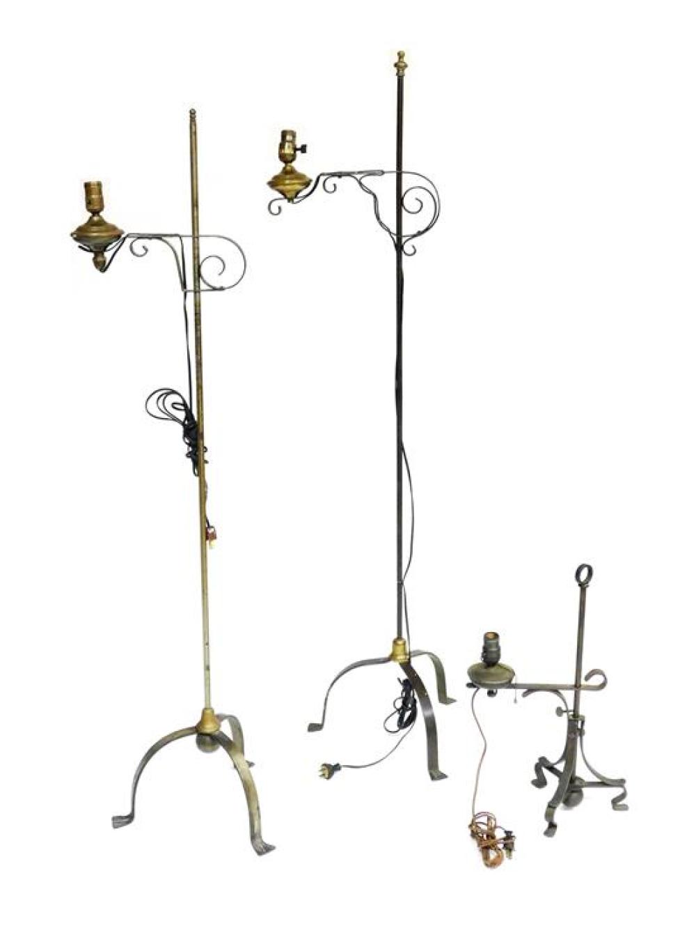 THREE SIMILAR METAL LAMPS WITH