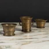 THREE SMALL BAROQUE BRASS MORT