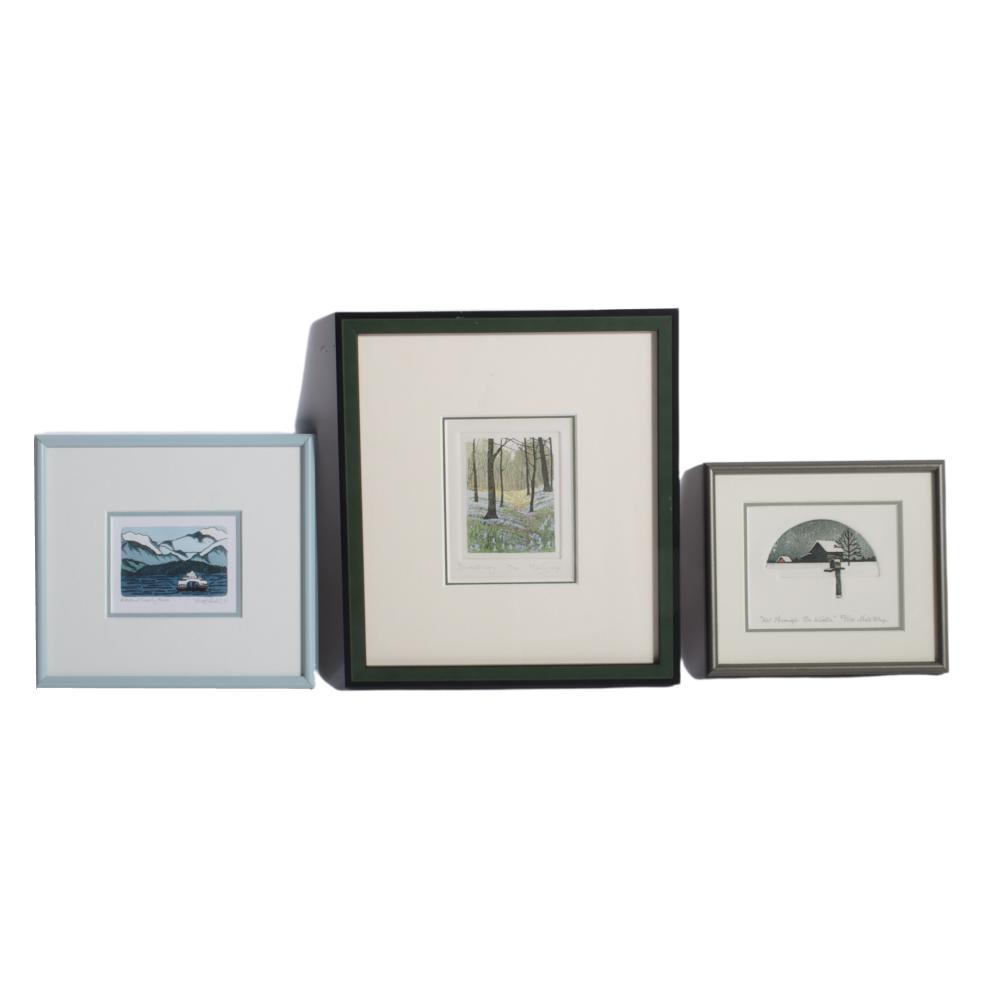 THREE SMALL COLOR ETCHINGS BY