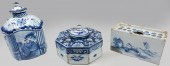 THREE SMALL DELFT BLUE AND WHI