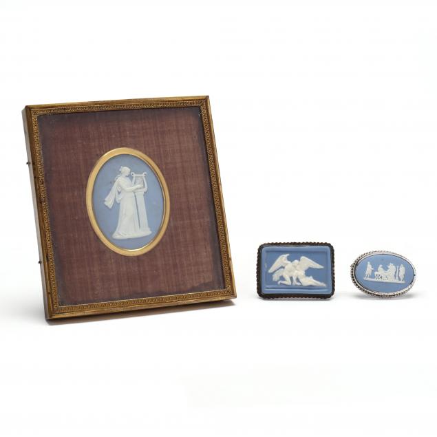 THREE SMALL JASPERWARE PLAQUES 20th