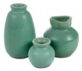 THREE SMALL TECO ART POTTERY V