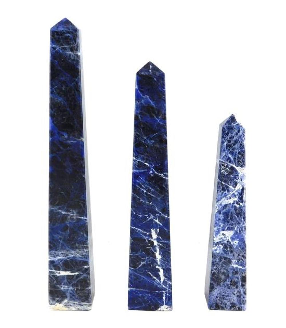 THREE SODALITE OBELISKS, ALL WITH