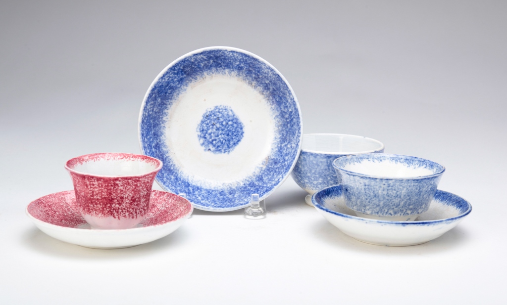 THREE SPATTERWARE MINIATURE CUPS