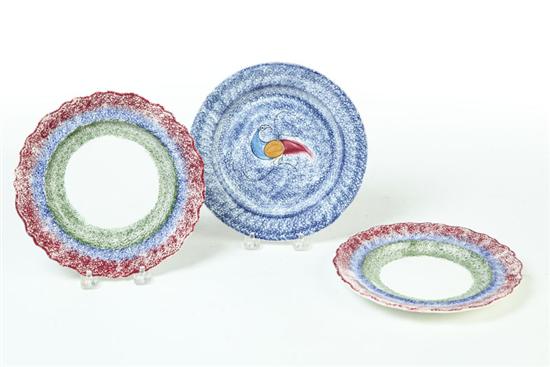 THREE SPATTERWARE PLATES.  England