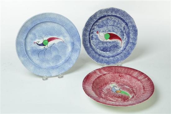 THREE SPATTERWARE PLATES.  England