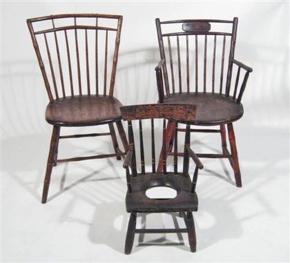 Three spindle-back chairs    late