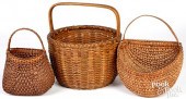 THREE SPLINT BASKETS, 19TH C.T