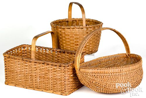THREE SPLINT BASKETS, 19TH