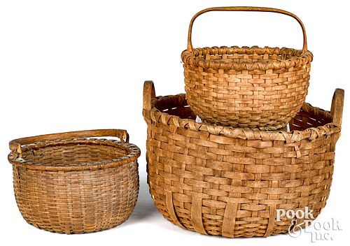 THREE SPLIT OAK BASKETS, 19TH