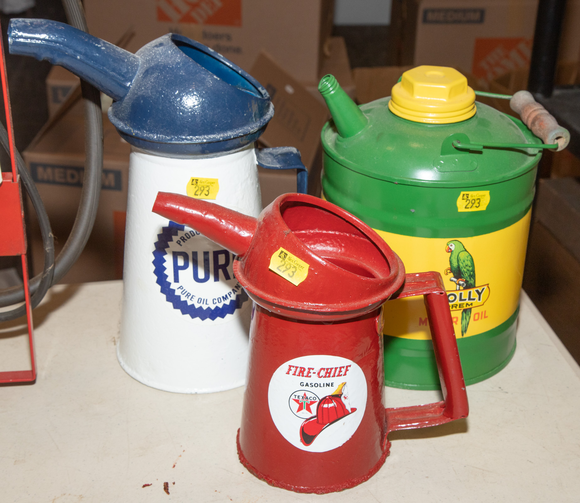THREE SPOUTED OIL CANS Includes
