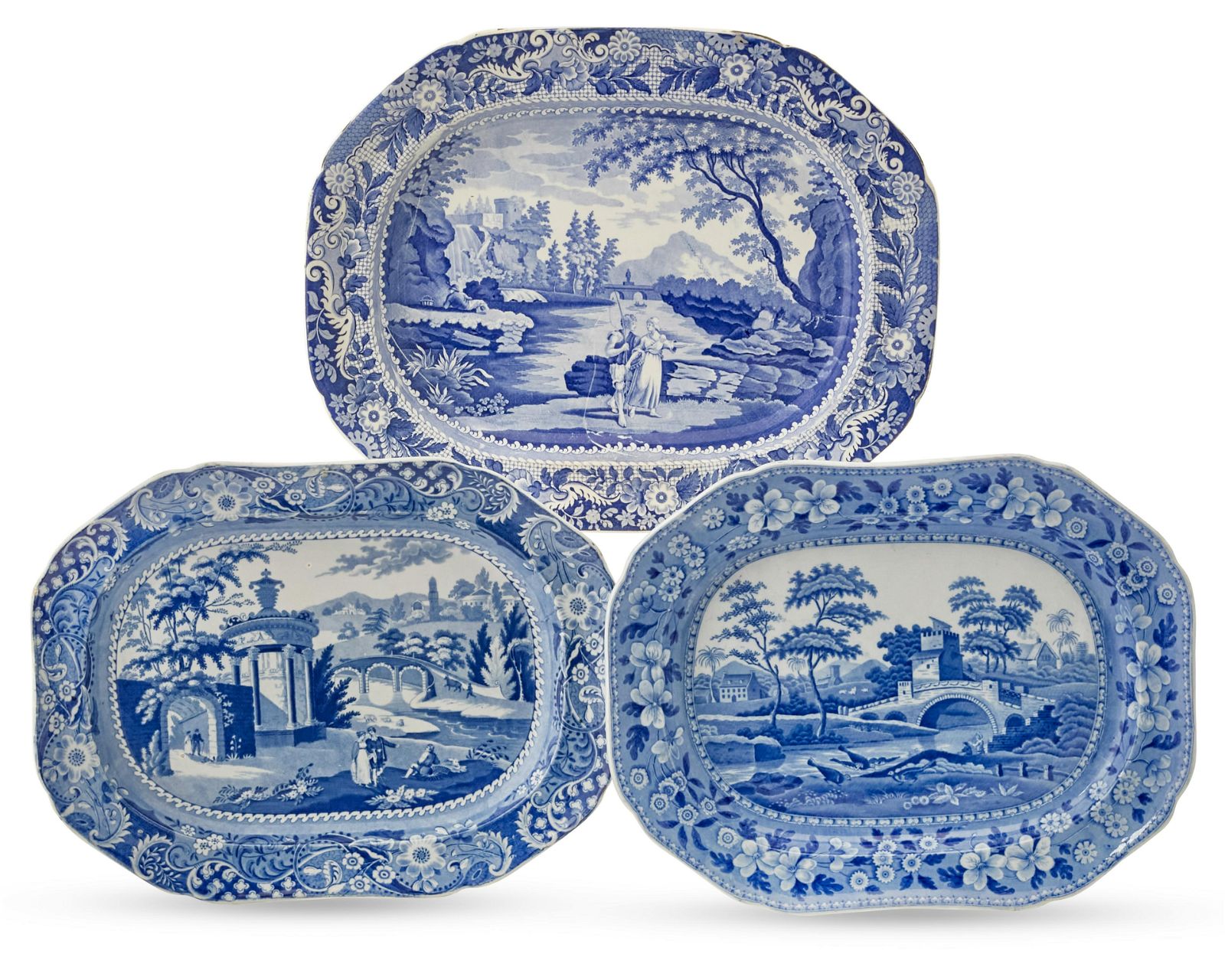 THREE STAFFORDSHIRE BLUE AND