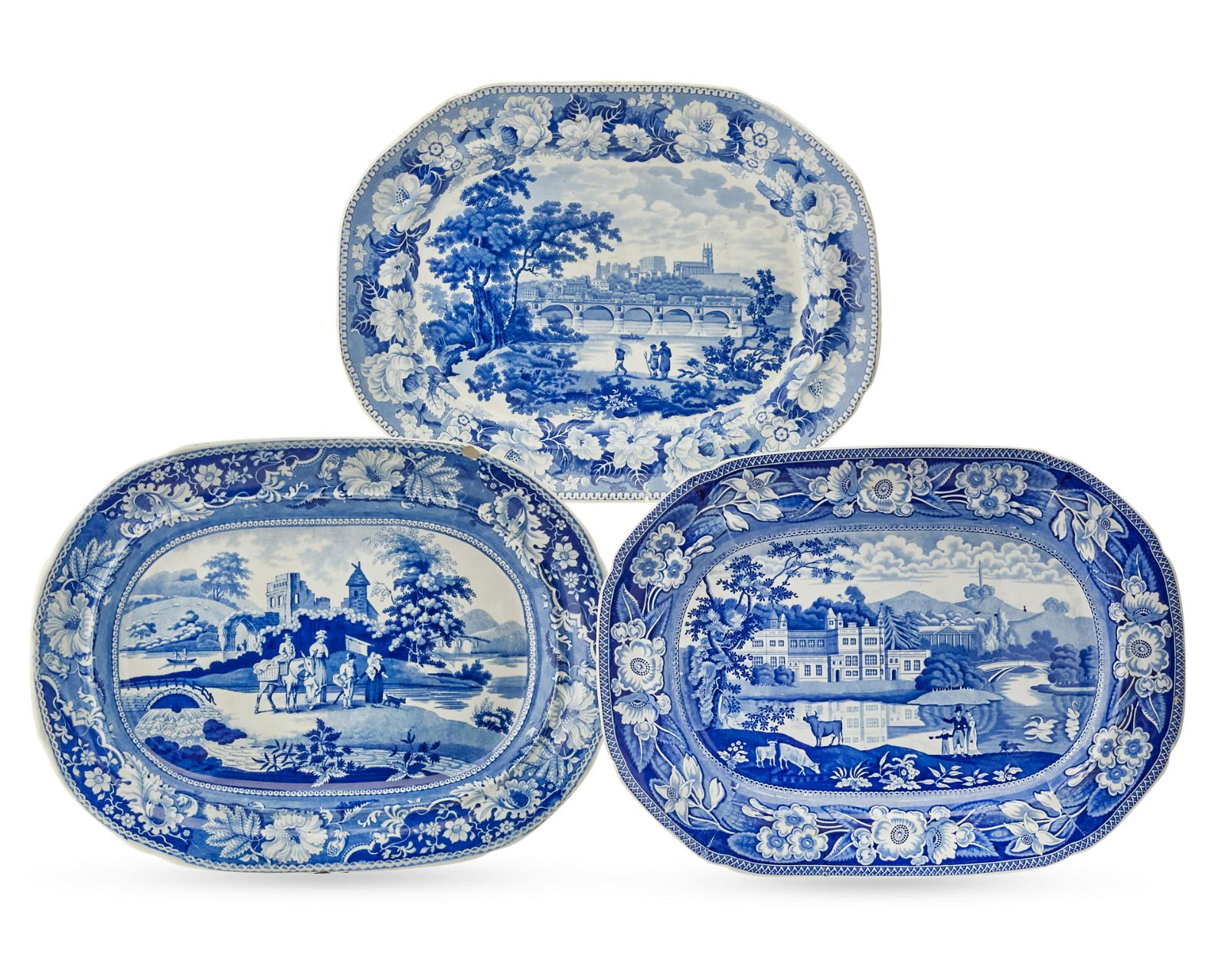 THREE STAFFORDSHIRE BLUE AND