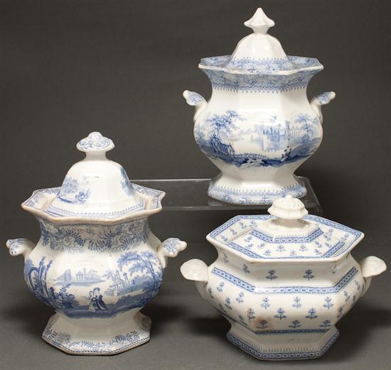 Three Staffordshire blue