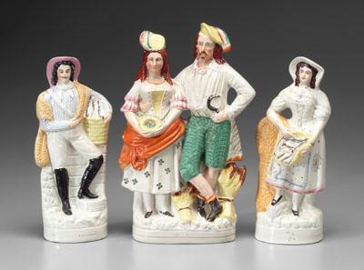 Three Staffordshire figures: male