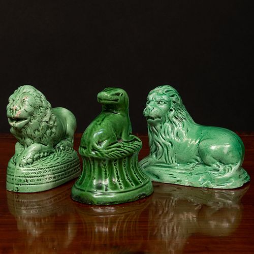 THREE STAFFORDSHIRE GREEN GLAZED