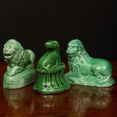 THREE STAFFORDSHIRE GREEN GLAZ
