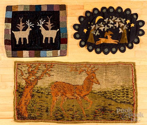 THREE STAG RUGS, MID 20TH AND