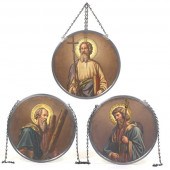 THREE STAINED GLASS CHURCH WIN
