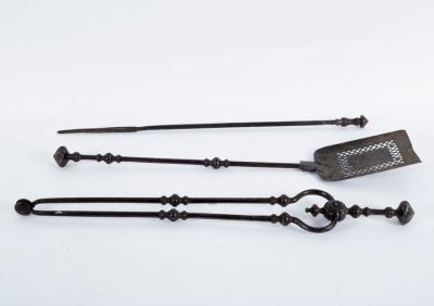 Three steel fire irons