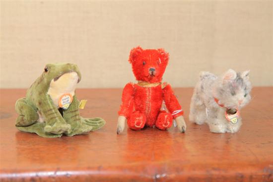 THREE STEIFF ANIMALS. A cat 
