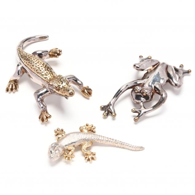 THREE STERLING FIGURAL BROOCHES /