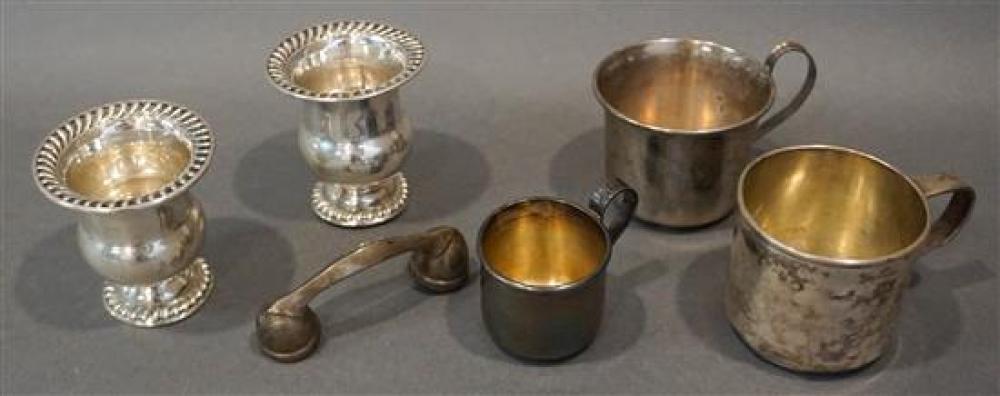 THREE STERLING JUICE CUPS, TWO