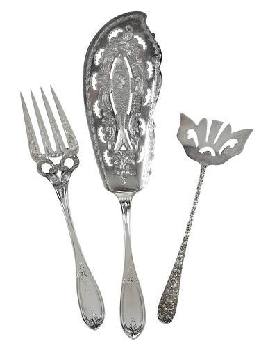 THREE STERLING SERVING PIECESfish
