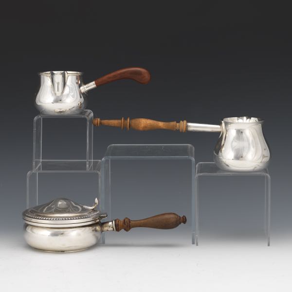 THREE STERLING SILVER AND WOOD