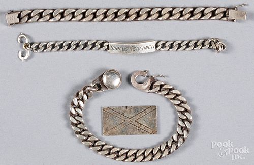 THREE STERLING SILVER BRACELETS,