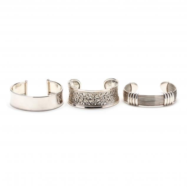 THREE STERLING SILVER CUFF