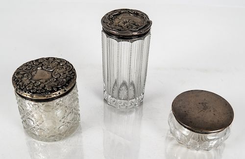 THREE STERLING SILVER & GLASS