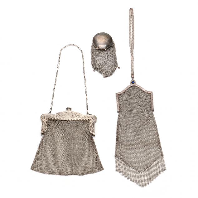 THREE STERLING SILVER MESH PURSES