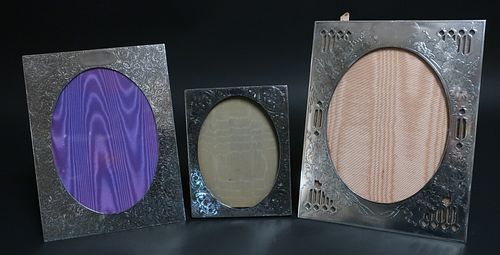 THREE STERLING SILVER OVAL PHOTO
