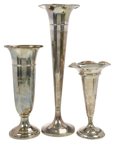 THREE STERLING TRUMPET TROPHY