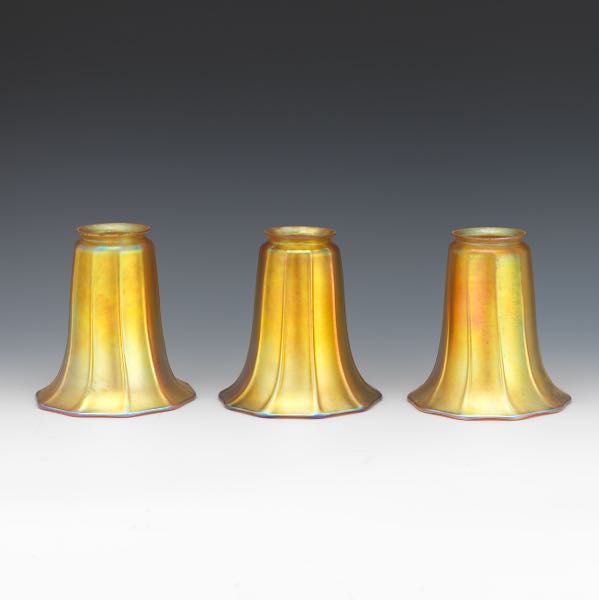 THREE STEUBEN AURENE GLASS SHADES