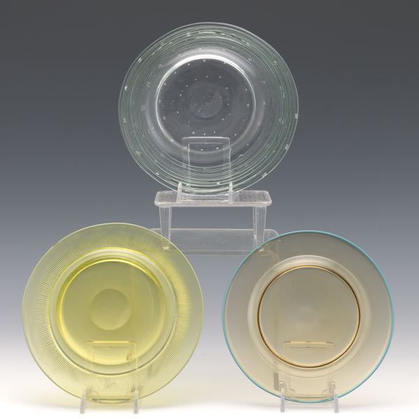 THREE STEUBEN BREAD PLATES  Three