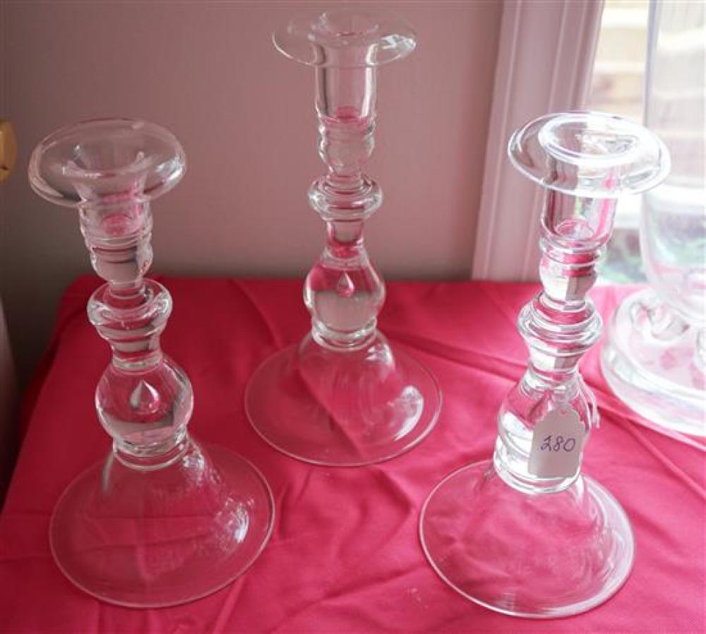 THREE STEUBEN CANDLESTICKSThree