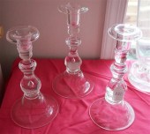 THREE STEUBEN CANDLESTICKSThre