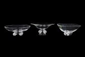 THREE STEUBEN CLEAR CRYSTAL FO